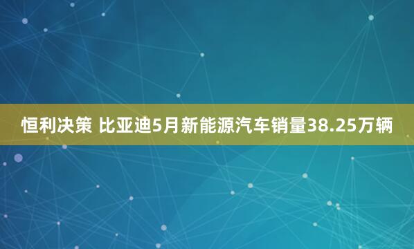 恒利决策 比亚迪5月新能源汽车销量38.25万辆
